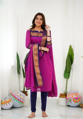 Pink Weaving Work Cotton Kurta Set