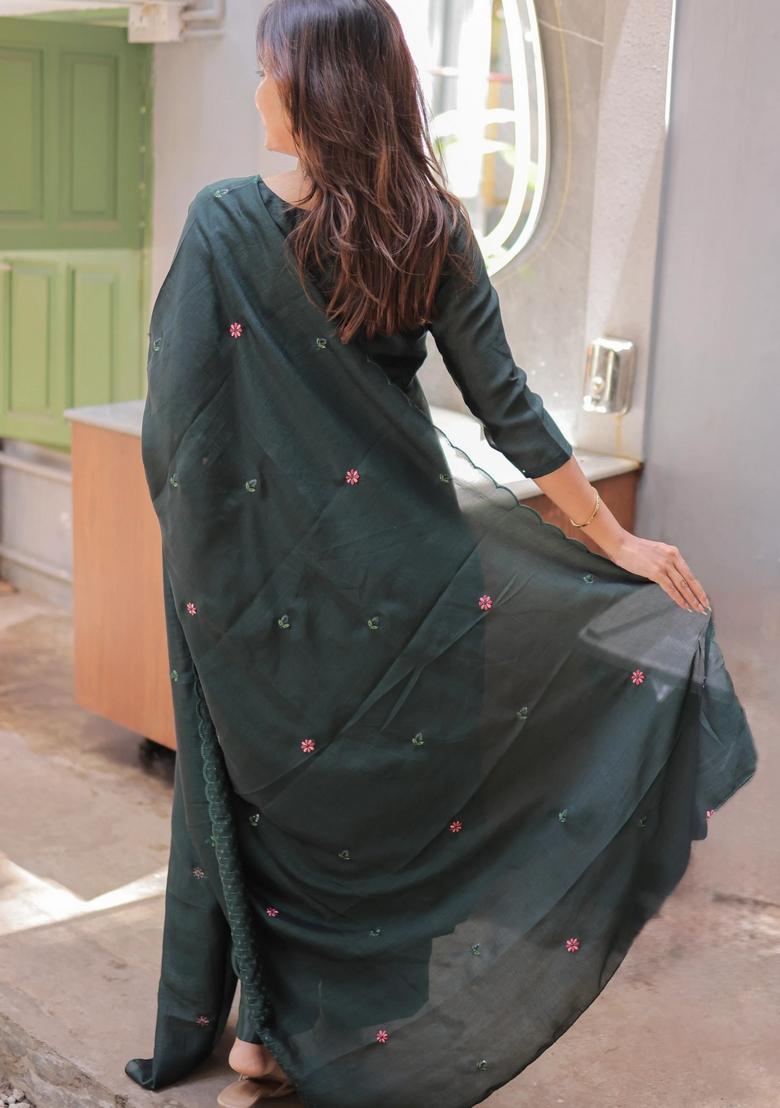 Morpeach Weaving Work Cotton Kurta Set - Indya