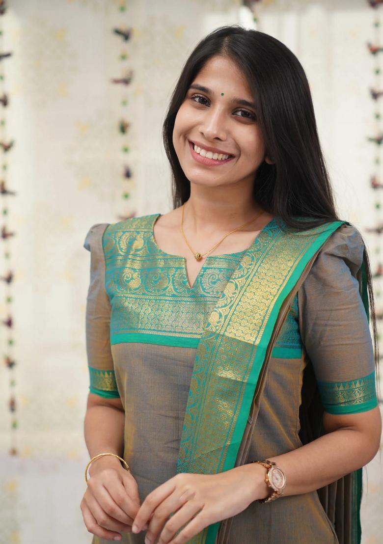 Grey Weaving Work Cotton Kurta Set - Indya