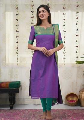 Wine Weaving Work Cotton Kurta Set
