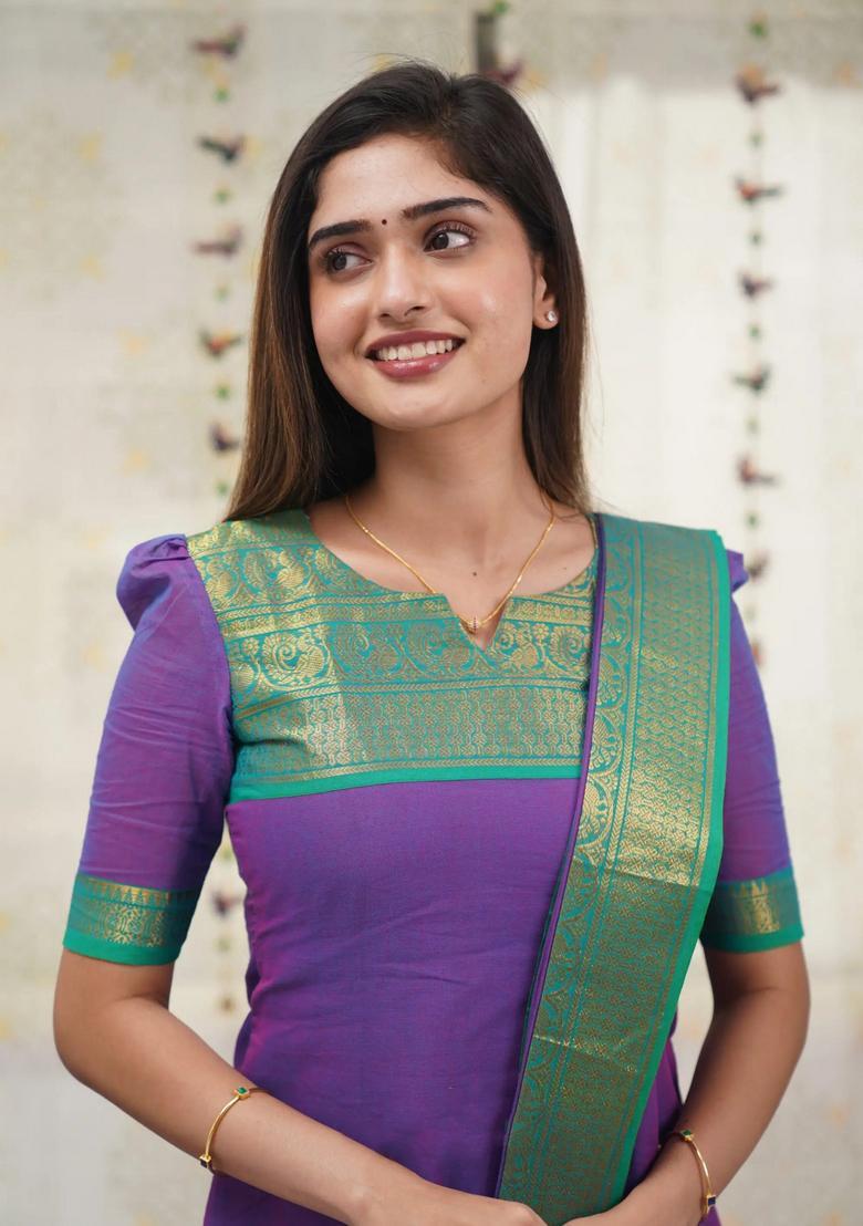 Wine Weaving Work Cotton Kurta Set - Indya