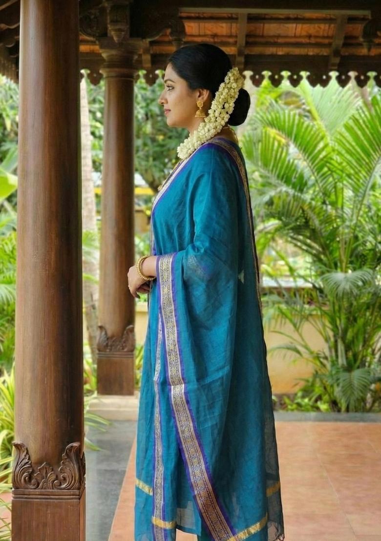 Firozi Weaving Work Cotton Kurta Set - Indya