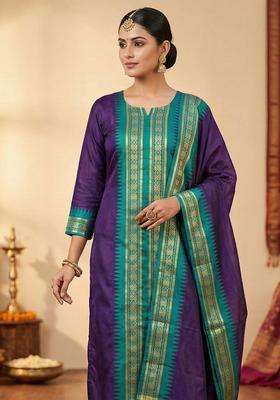 Wine Weaving Work Cotton Kurta Set