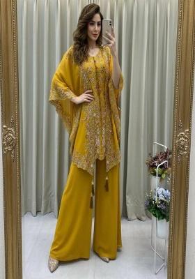 Yellow Embroidered Georgette Co-Ord Set