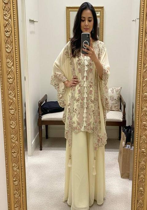 White Embroidered Georgette Co-Ord Set