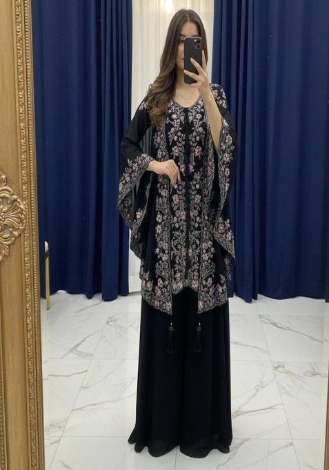 Black Embroidered Georgette Co-Ord Set