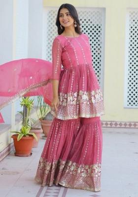Pink Embroidered Shimmer Kurta Set