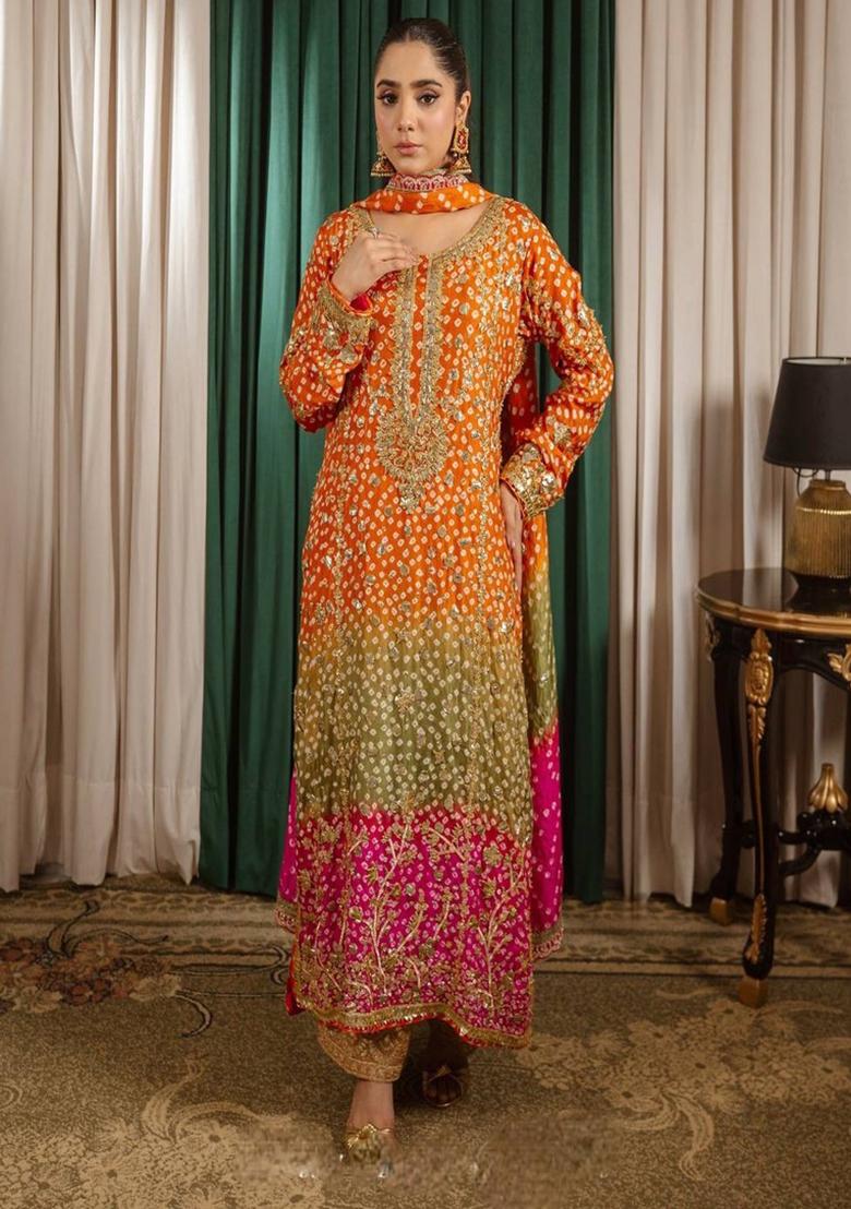 Multicolor Embroidered Silk Kurta Set - Indya