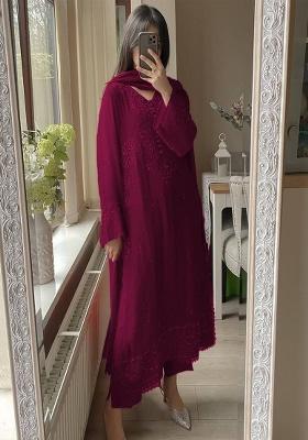 Maroon Embroidered Georgette Kurta Set