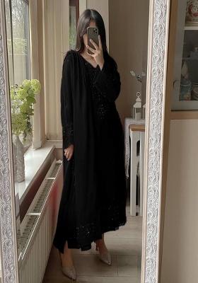 Black Embroidered Georgette Kurta Set