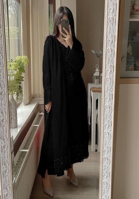 Black Embroidered Georgette Kurta Set