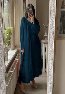 Blue Embroidered Georgette Kurta Set
