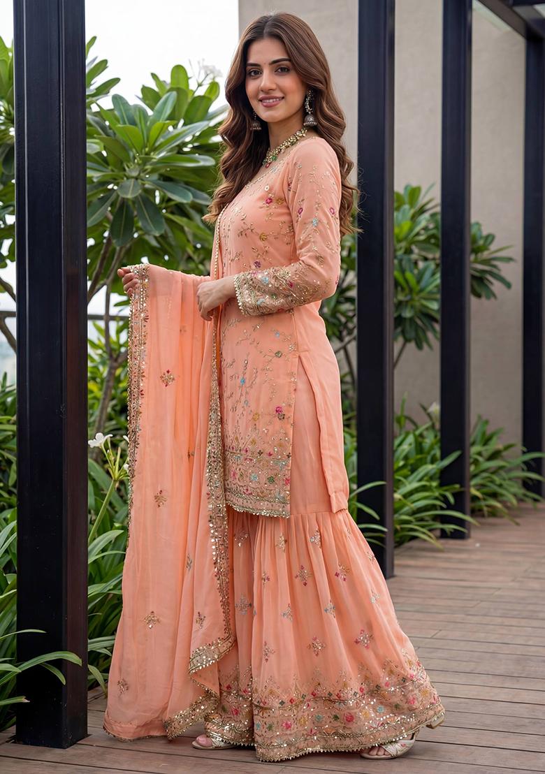 Fanta Thread Work Georgette Kurta Set - Indya