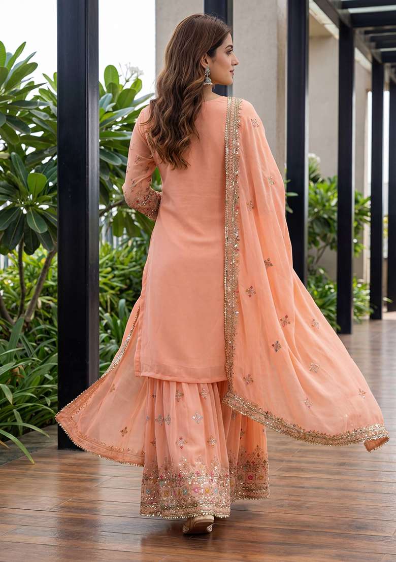 Fanta Embroidered Georgette Sharara Set - Indya