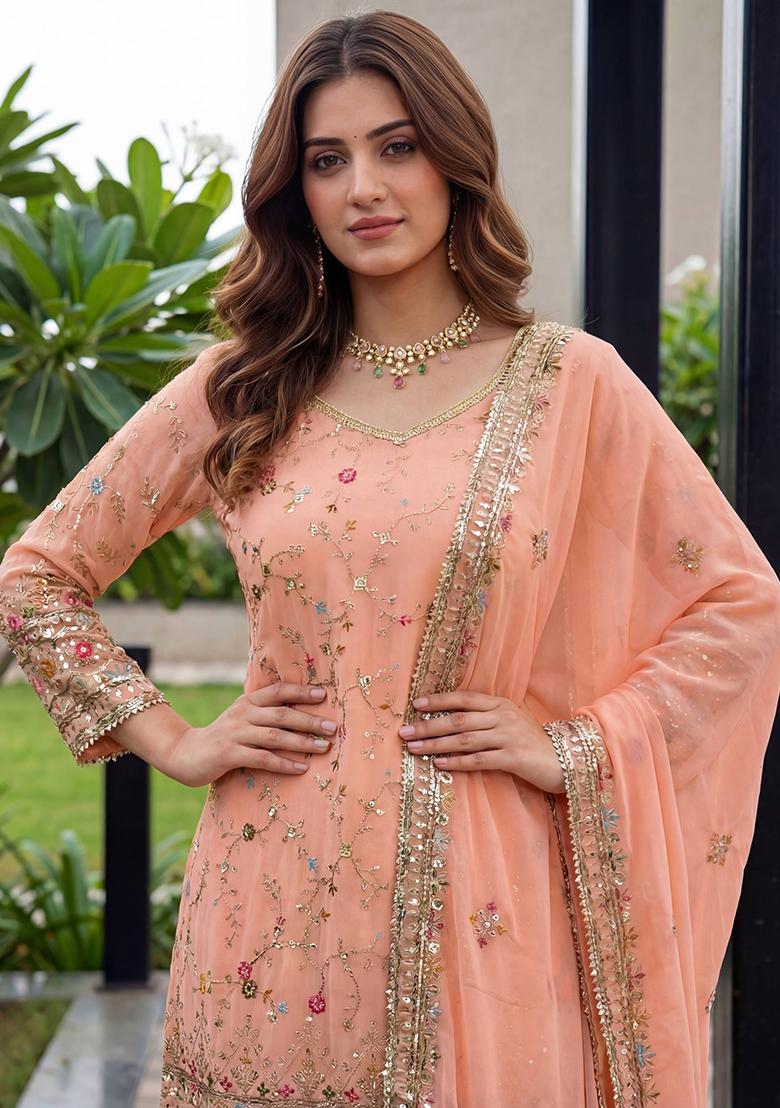 Fanta Thread Work Georgette Kurta Set - Indya