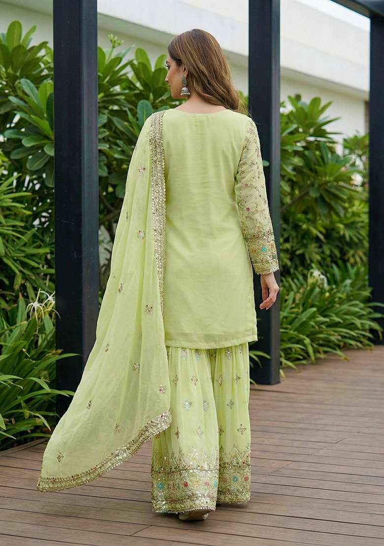 Pista Embroidered Georgette Sharara Set - Indya