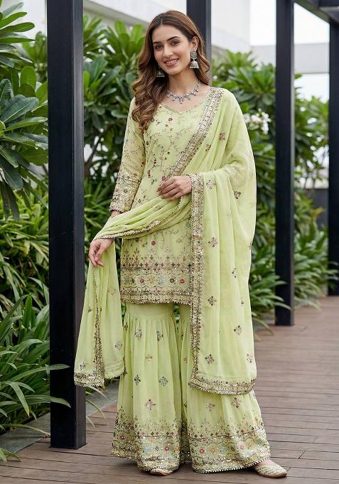 Pista Thread Work Georgette Kurta Set