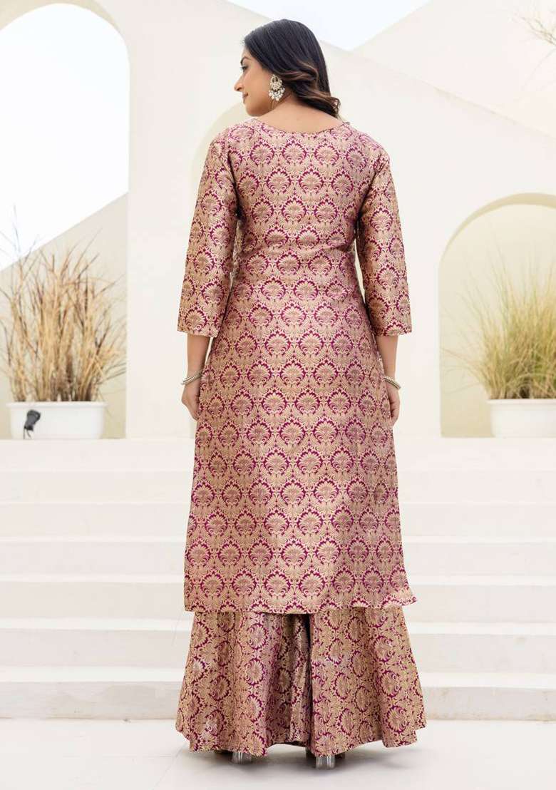 Peach Printed Viscose Sharara Set - Indya