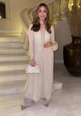 White Thread Work Georgette Kurta Set