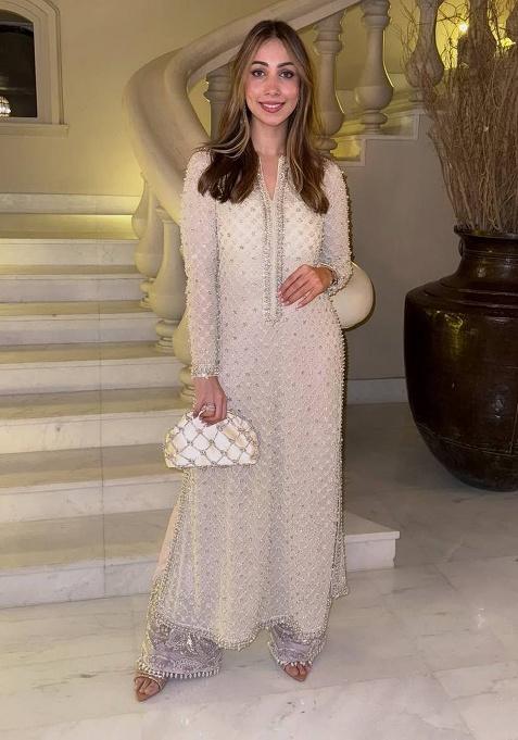 White Thread Work Georgette Kurta Set