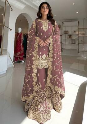 Coffee Thread Work Silk Kurta Set