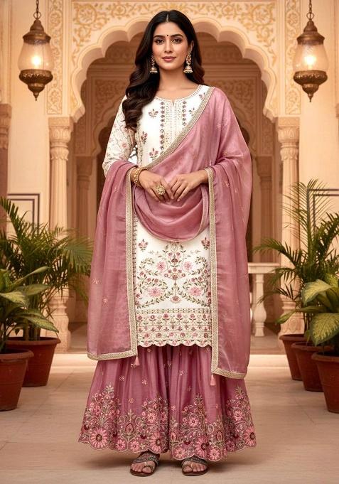 Multicolor Thread Work Silk Kurta Set