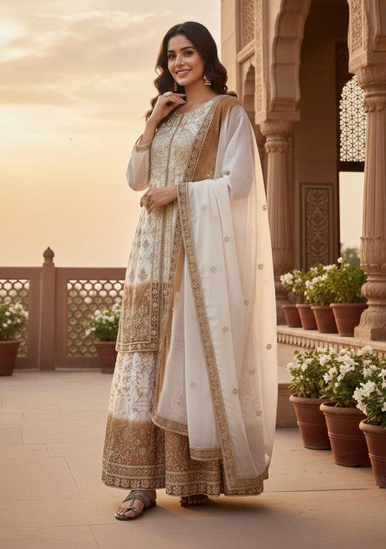 Multicolor Thread Work Georgette Kurta Set - Indya