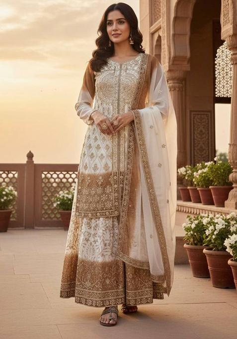 Multicolor Thread Work Georgette Kurta Set