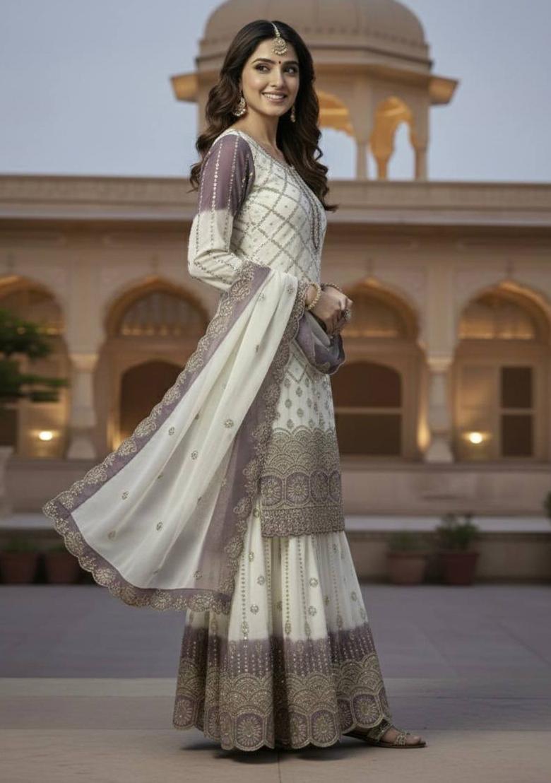 Multicolor Thread Work Georgette Kurta Set - Indya