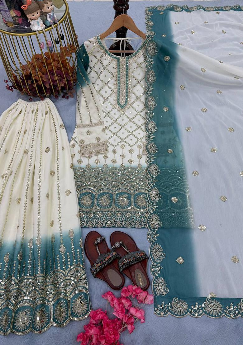 Multicolor Thread Work Georgette Kurta Set - Indya