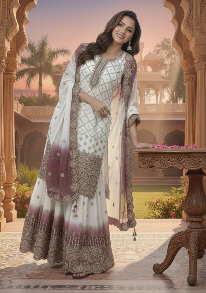 Multicolor Thread Work Georgette Kurta Set - Indya