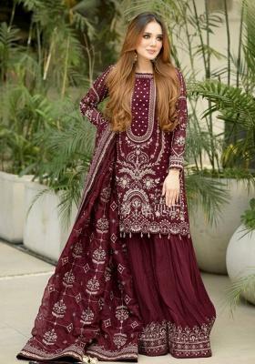 Maroon Thread Work Georgette Kurta Set