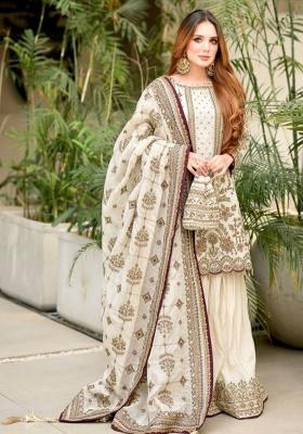 White Thread Work Georgette Kurta Set