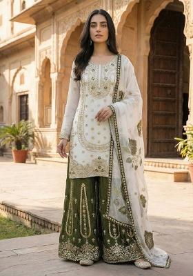 Multicolor Thread Work Silk Kurta Set