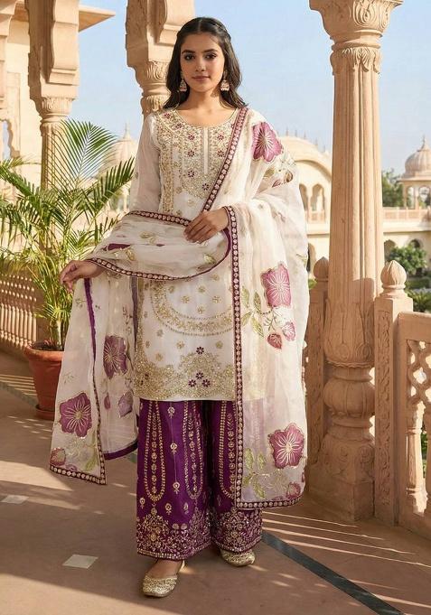 Multicolor Thread Work Silk Kurta Set