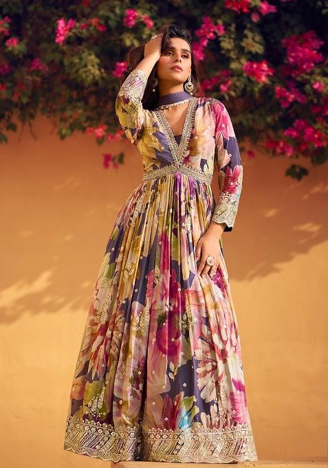 Multicolor Embroidery Chinon Pakistani Suit With Dupatta