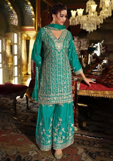 Green Embroidery Chinon Pakistani Suit Set
