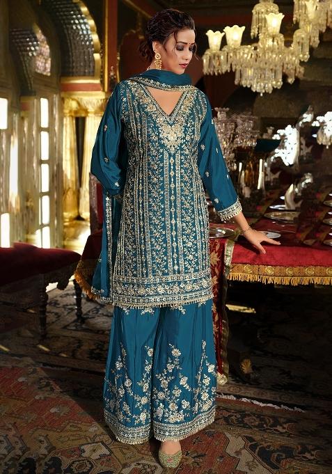 Blue Embroidery Chinon Pakistani Suit Set