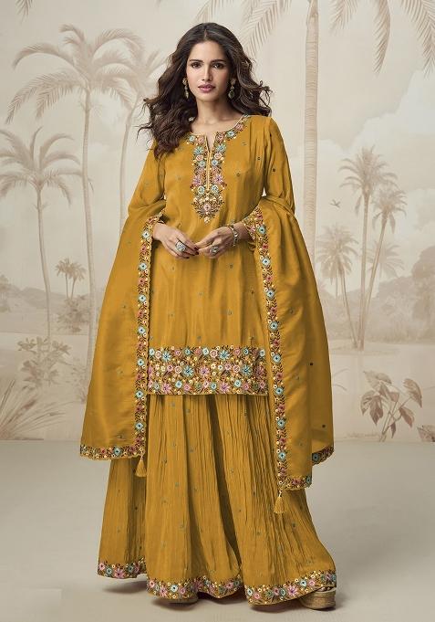 Yellow Embroidery Shimmer Pakistani Suit Set