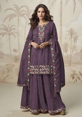 Wine Embroidery Shimmer Pakistani Suit Set