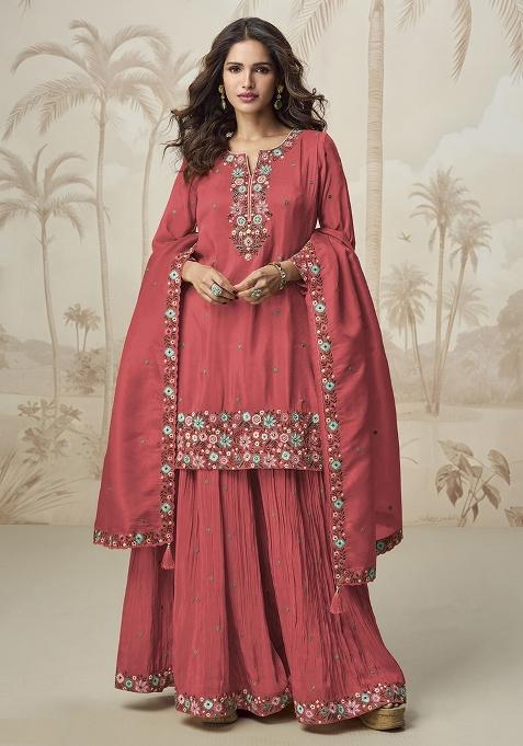 Red Embroidery Shimmer Pakistani Suit Set