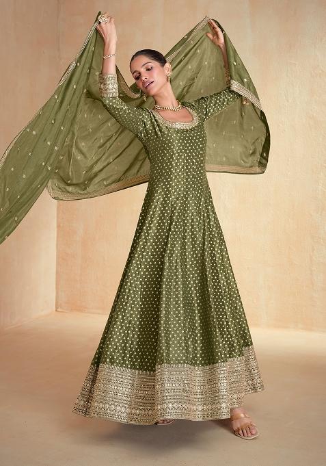 Green Embroidery Jacquard Pakistani Suit With Dupatta