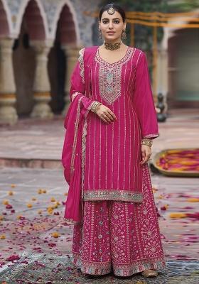 Pink Embroidery Chinon Pakistani Suit Set