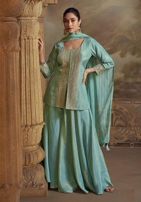 Sky Blue Embroidery Viscose Pakistani Suit Set