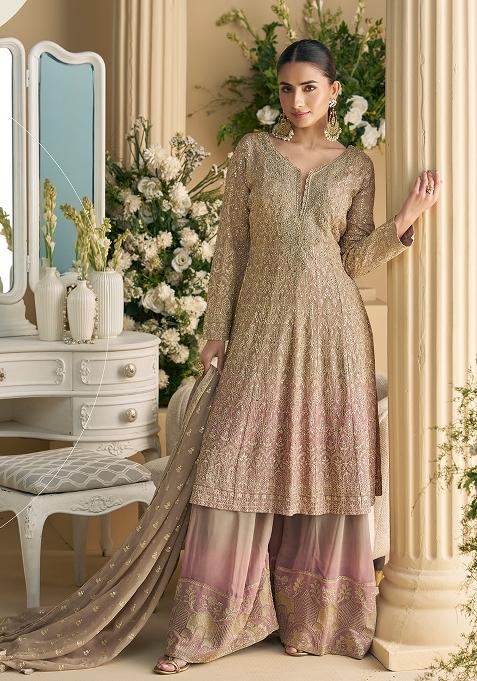 Grey Embroidery Georgette Pakistani Suit Set
