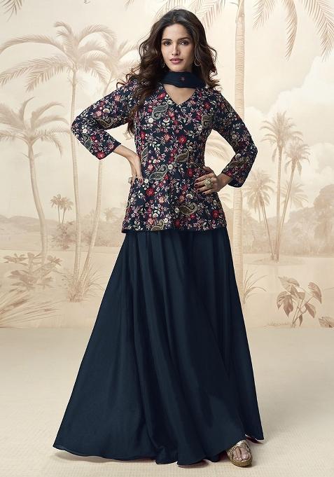 Blue Embroidery Chinon Pakistani Suit Set