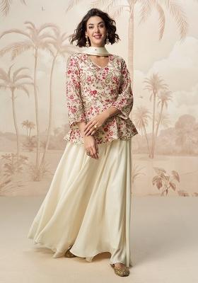 White Embroidery Chinon Pakistani Suit Set