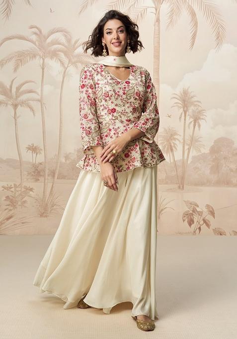 White Embroidery Chinon Pakistani Suit Set