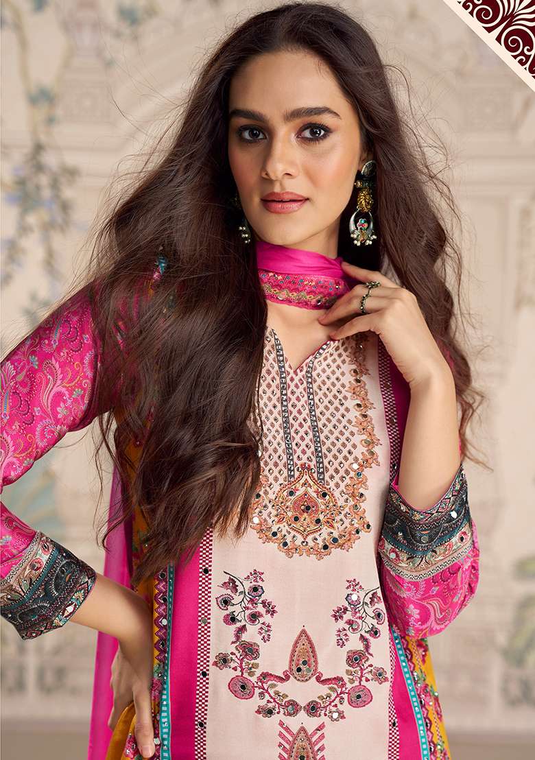 Pink Printed Crepe Sharara Set - Indya
