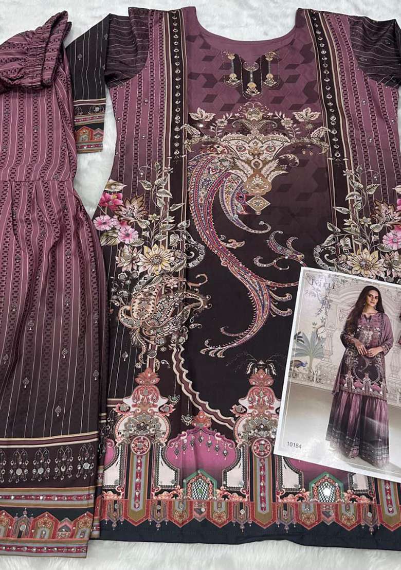 Onion Pink Embroidered Crepe Sharara Set - Indya